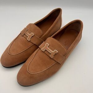Hermes Paris Loafer suede rose Perle size 37.5 $1375 New In Box
